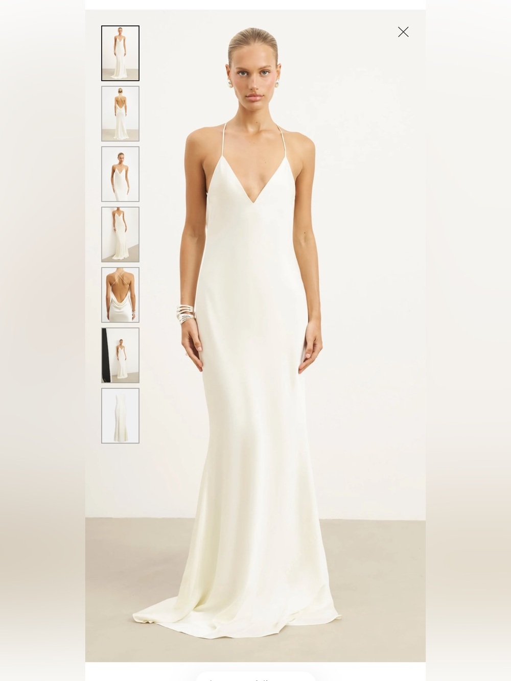 Because Of Alice Satin Slinky Cowl Back Gown in Ivory